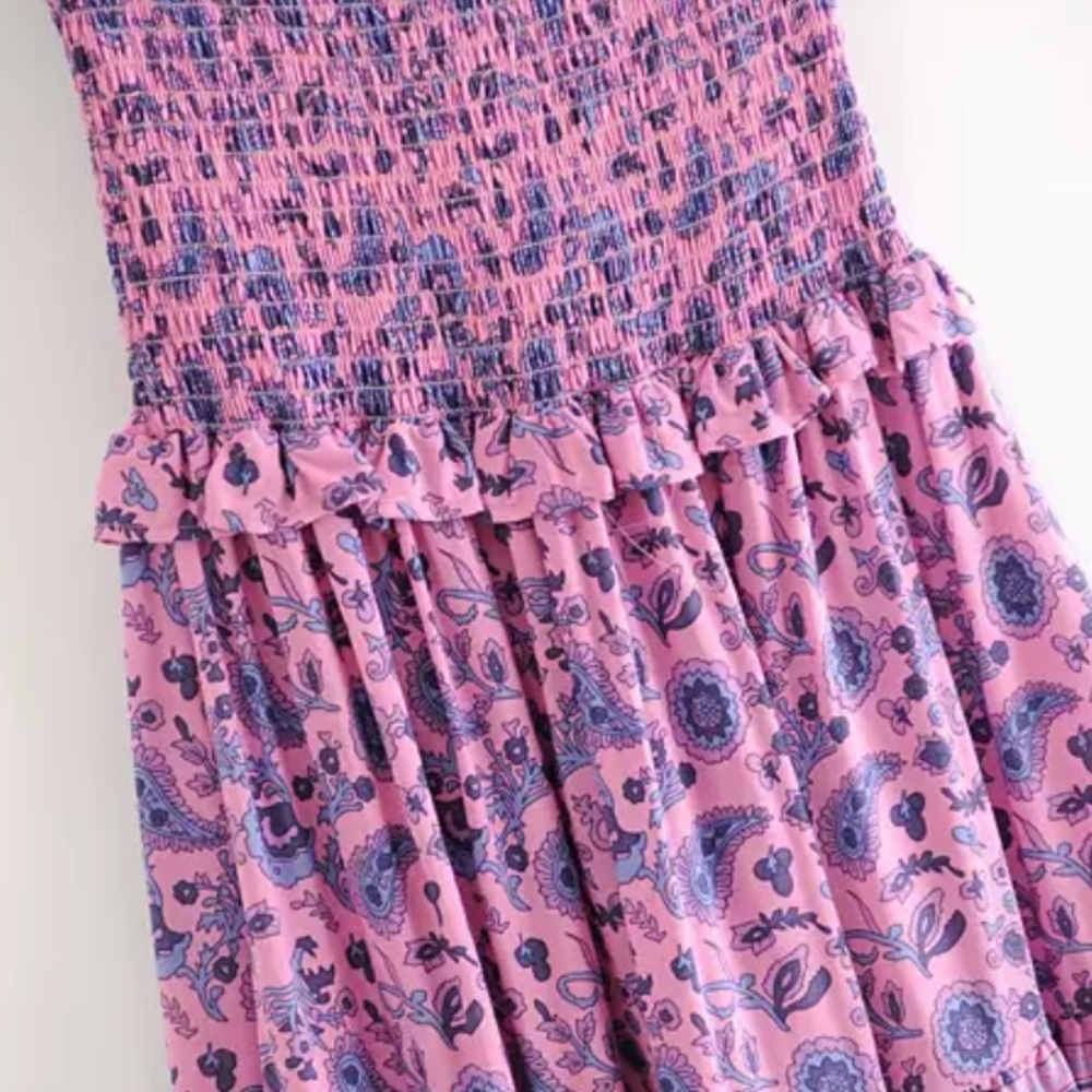 Off the Shoulder Boho Floral Print Dress Purple - Picture 8 of 9